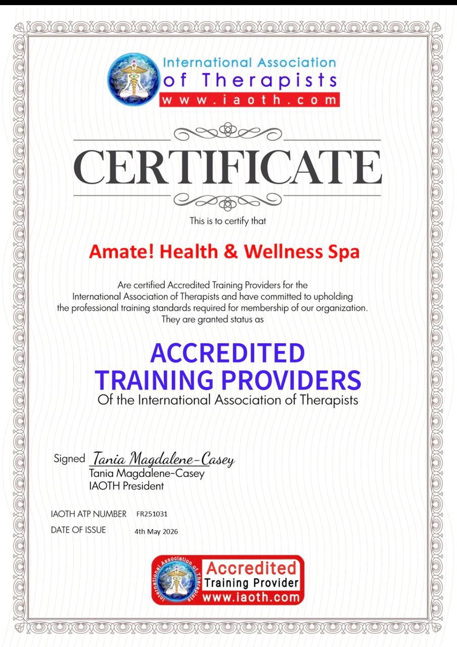 Certificado IAOTH Ámate! Health & Wellness — Proveedor de Formación Acreditado
