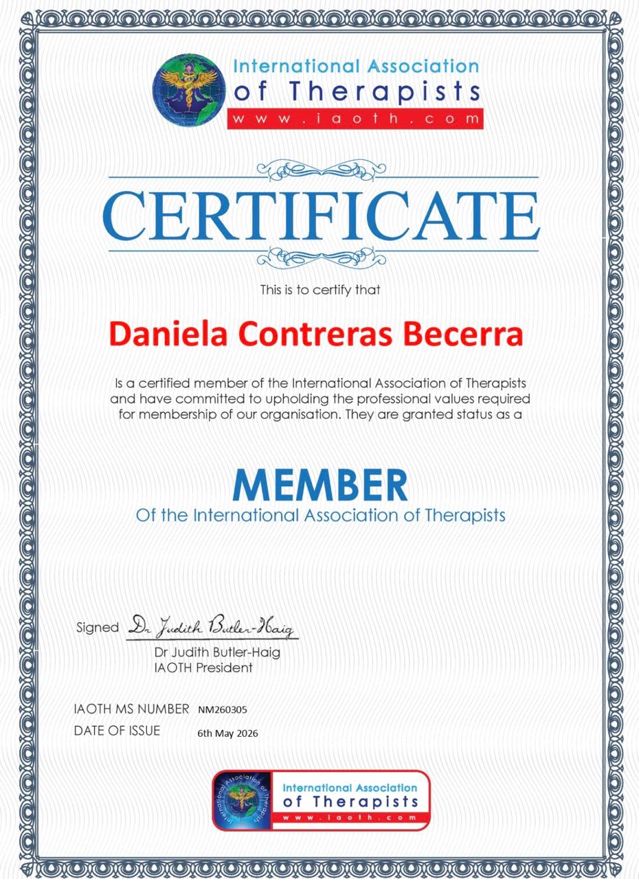 Certificado IAOTH Daniela Contreras — Terapeuta Holística Miembro Acreditada